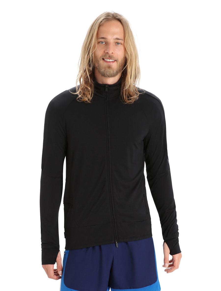 Black Icebreaker ZoneKnit™ Merino Long Sleeve Zip Men\'s Hoodie | AU 1261EBCX